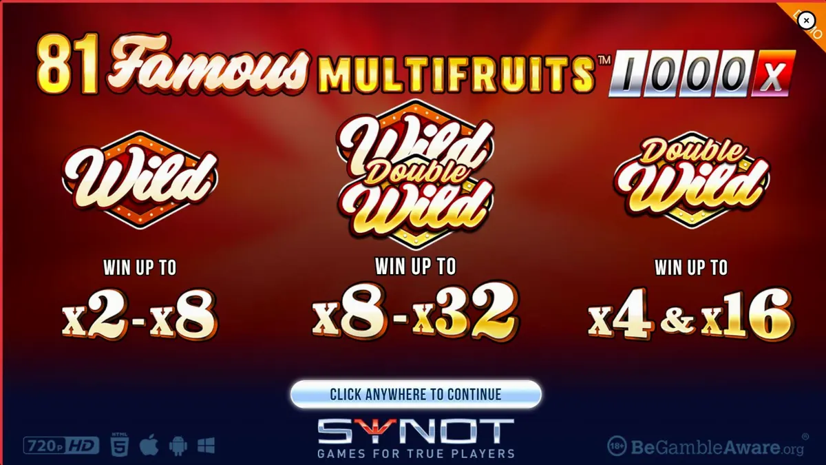Tampilan visual mesin slot 81 Famous Multifruits 1000 dengan simbol buah dan angka 7